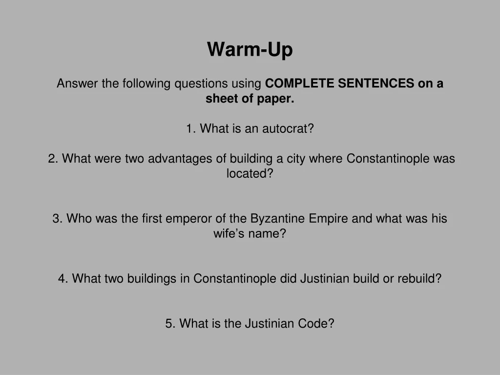 warm up answer the following questions using