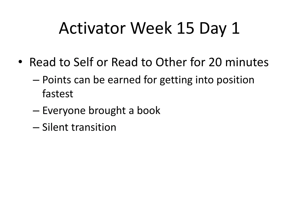 activator week 15 day 1