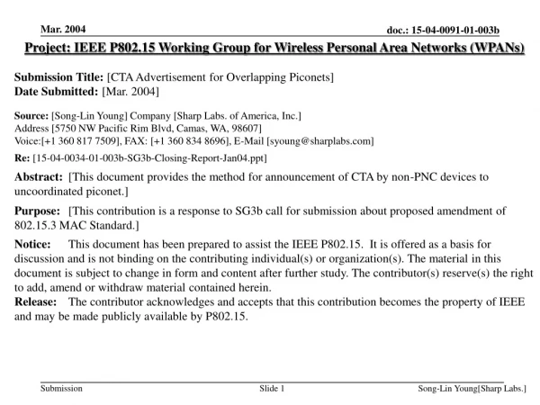 Project: IEEE P802.15 Working Group for Wireless Personal Area Networks (WPANs)