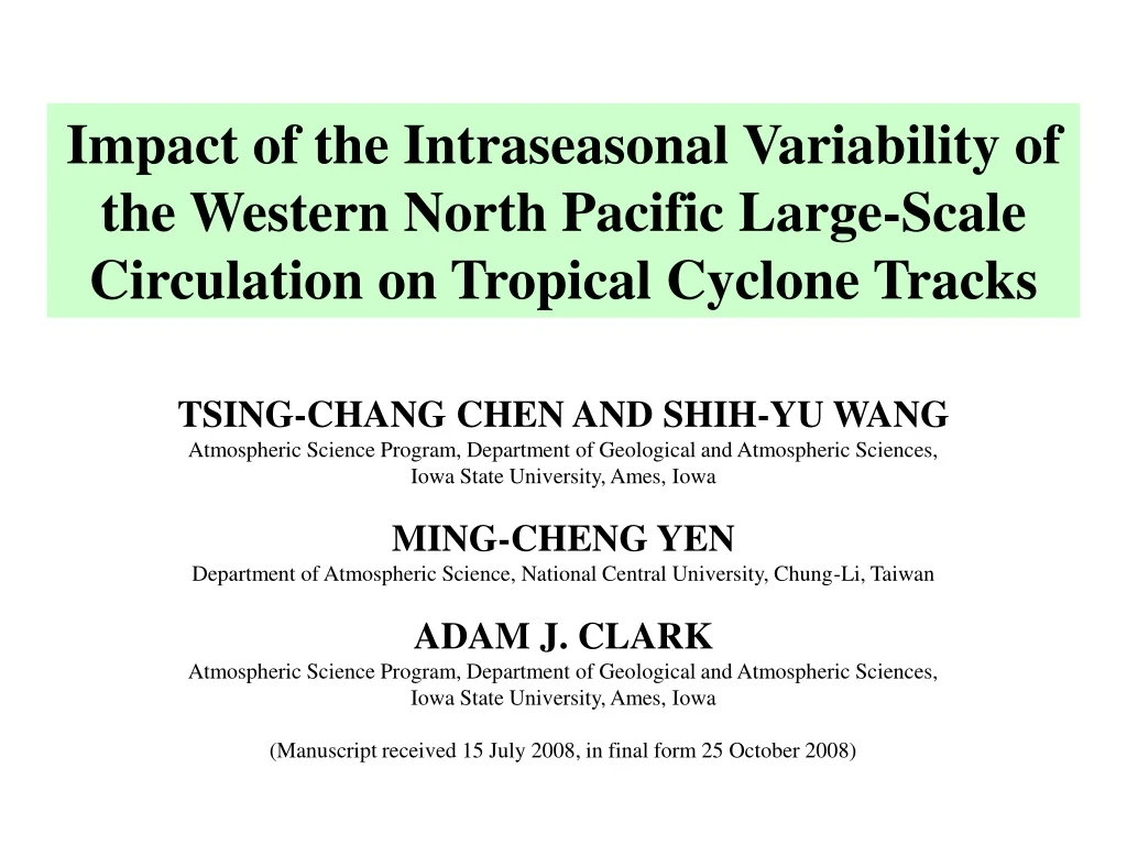 impact of the intraseasonal variability