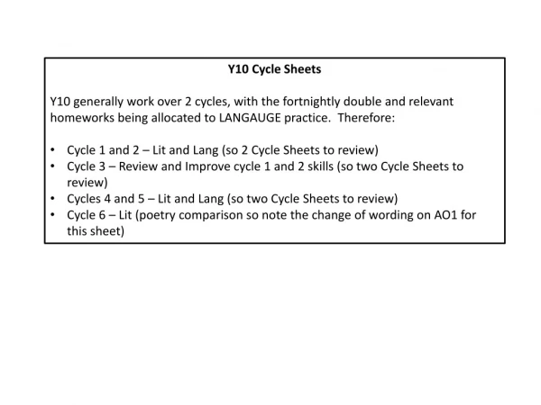 Y10 Cycle Sheets