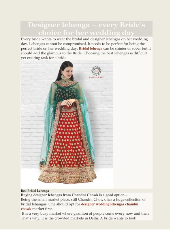 Designer Lehengas in Chandni Chowk @ www.rajeshpaul.in