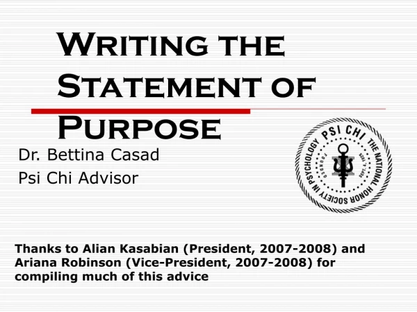Writing the Statement of Purpose