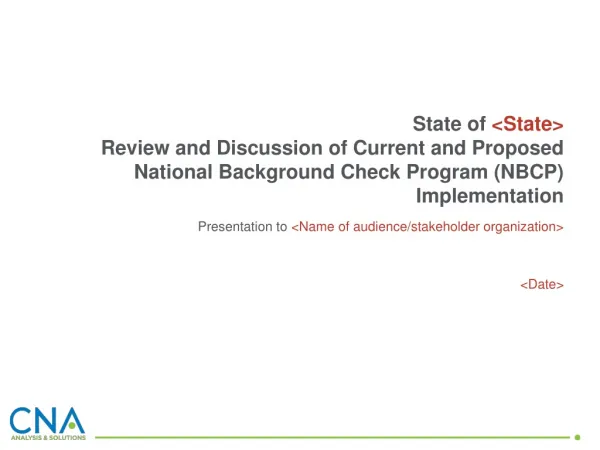 Presentation to &lt;Name of audience/stakeholder organization&gt; &lt;Date&gt;