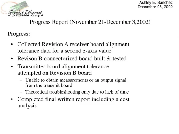Progress Report (November 21-December 3,2002)