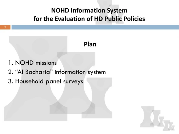 Plan 1. NOHD missions 2. “Al Bacharia” information system 3. Household panel surveys