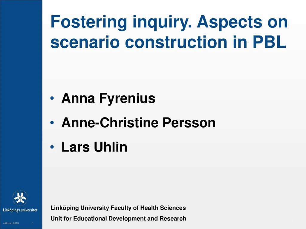 fostering inquiry aspects on scenario construction in pbl