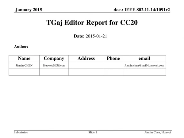 TGaj Editor Report for CC20