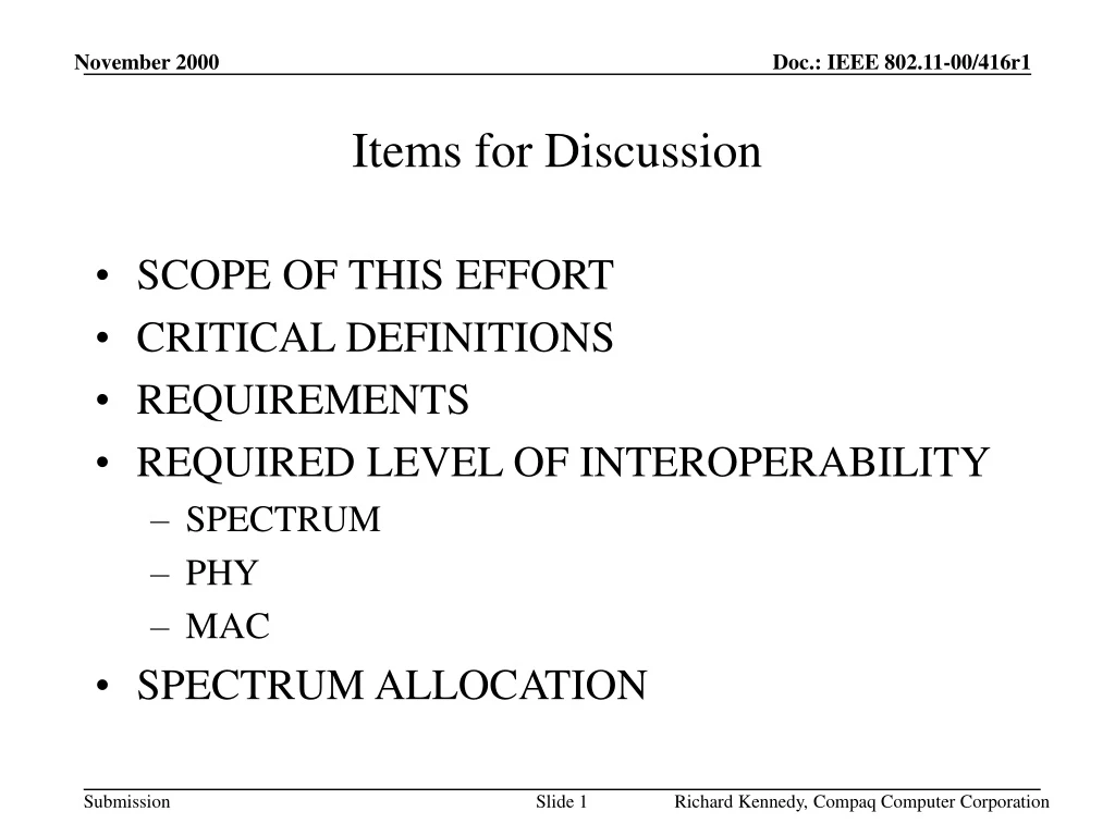 items for discussion