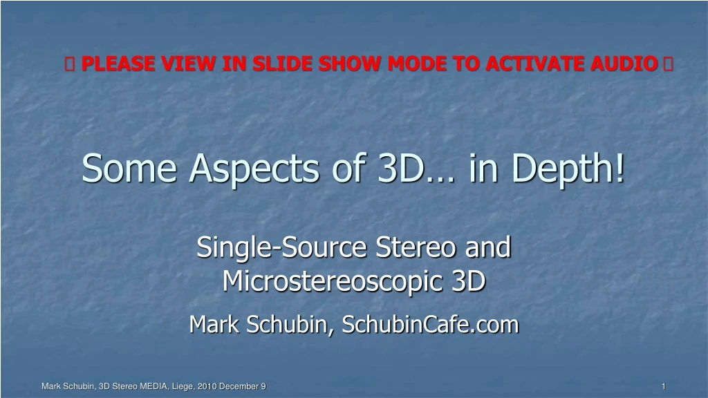 some aspects of 3d in depth