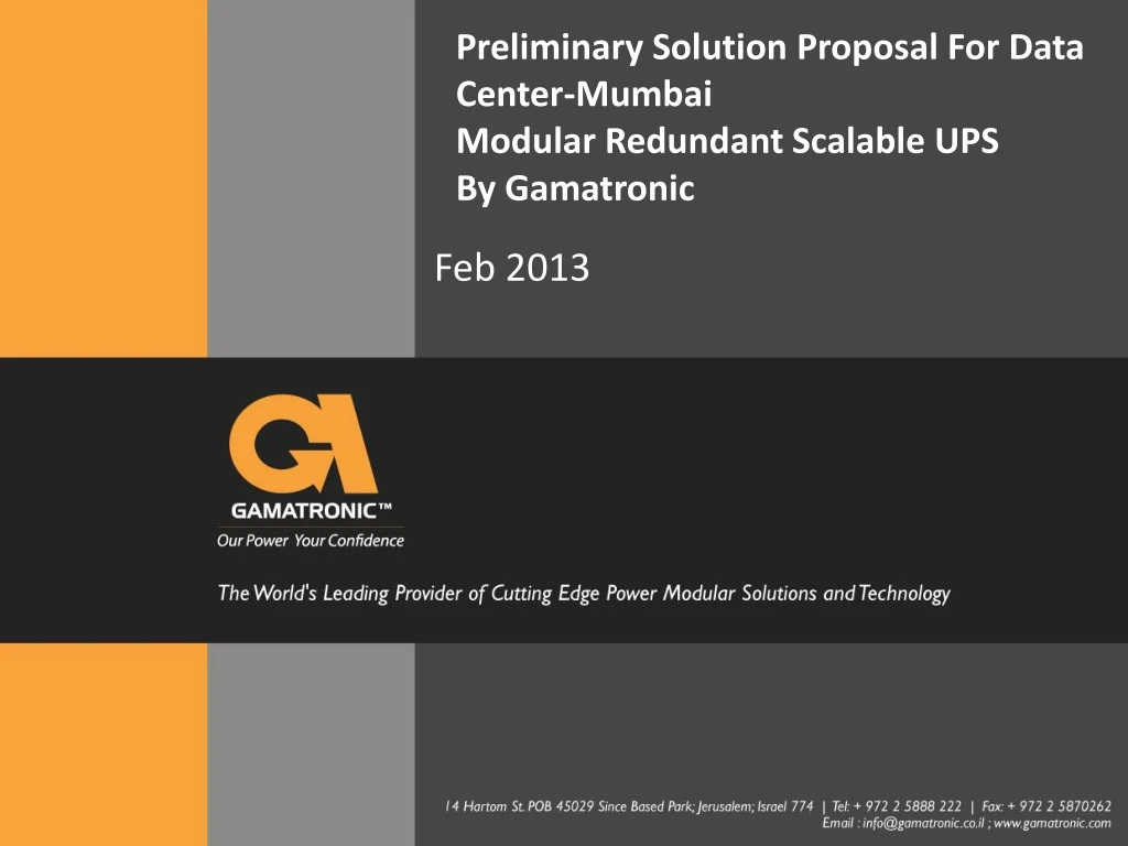 preliminary solution proposal for data center mumbai modular redundant scalable ups by gamatronic