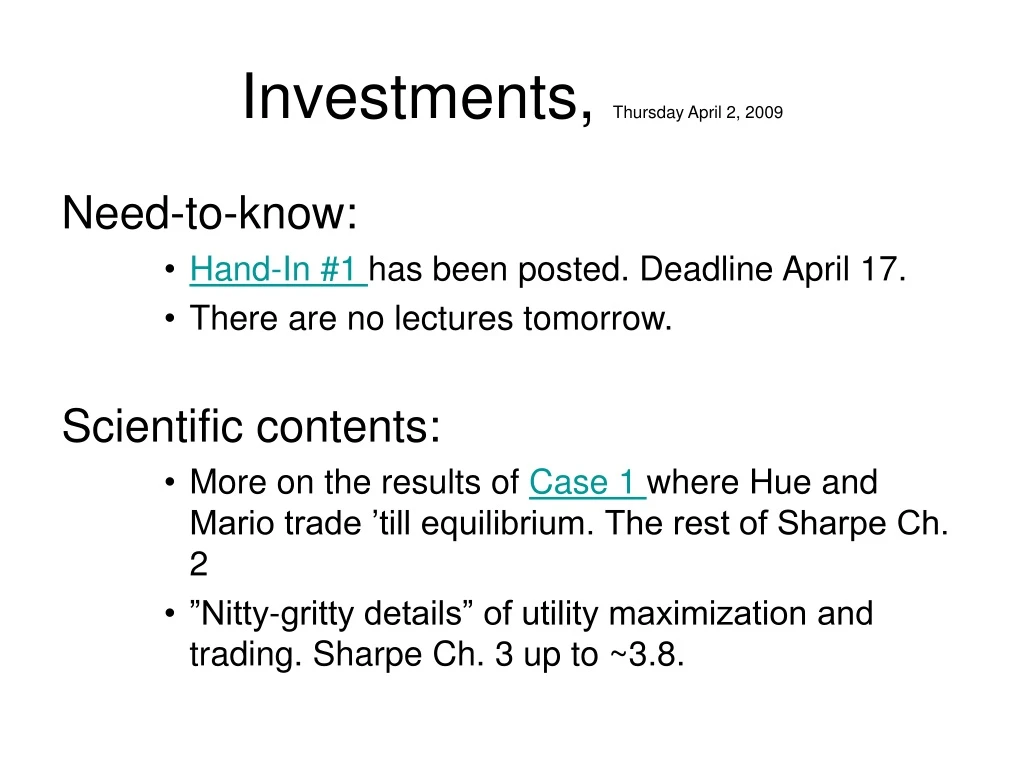 investments thursday april 2 2009