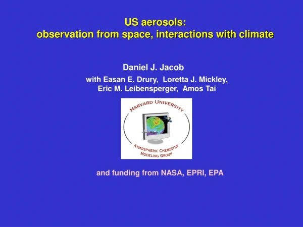 US aerosols: observation from space, interactions with climate