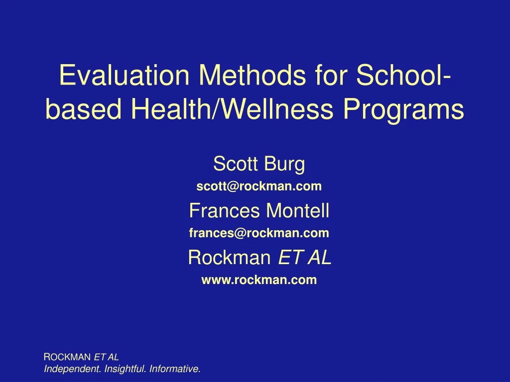 evaluation methods for school based health wellness programs