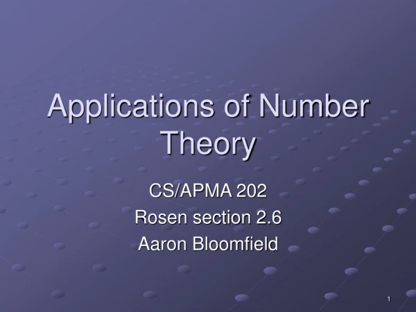 Applications of Number Theory