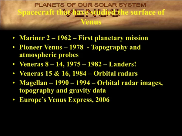 Spacecraft that have studied the surface of Venus