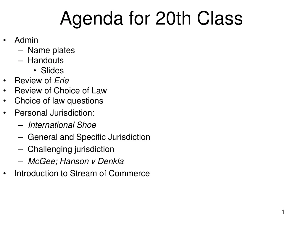 agenda for 20th class