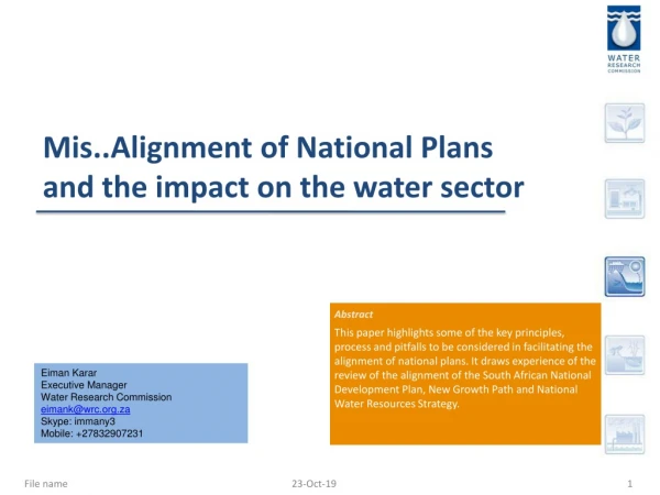 Mis..Alignment of National Plans and the impact on the water sector