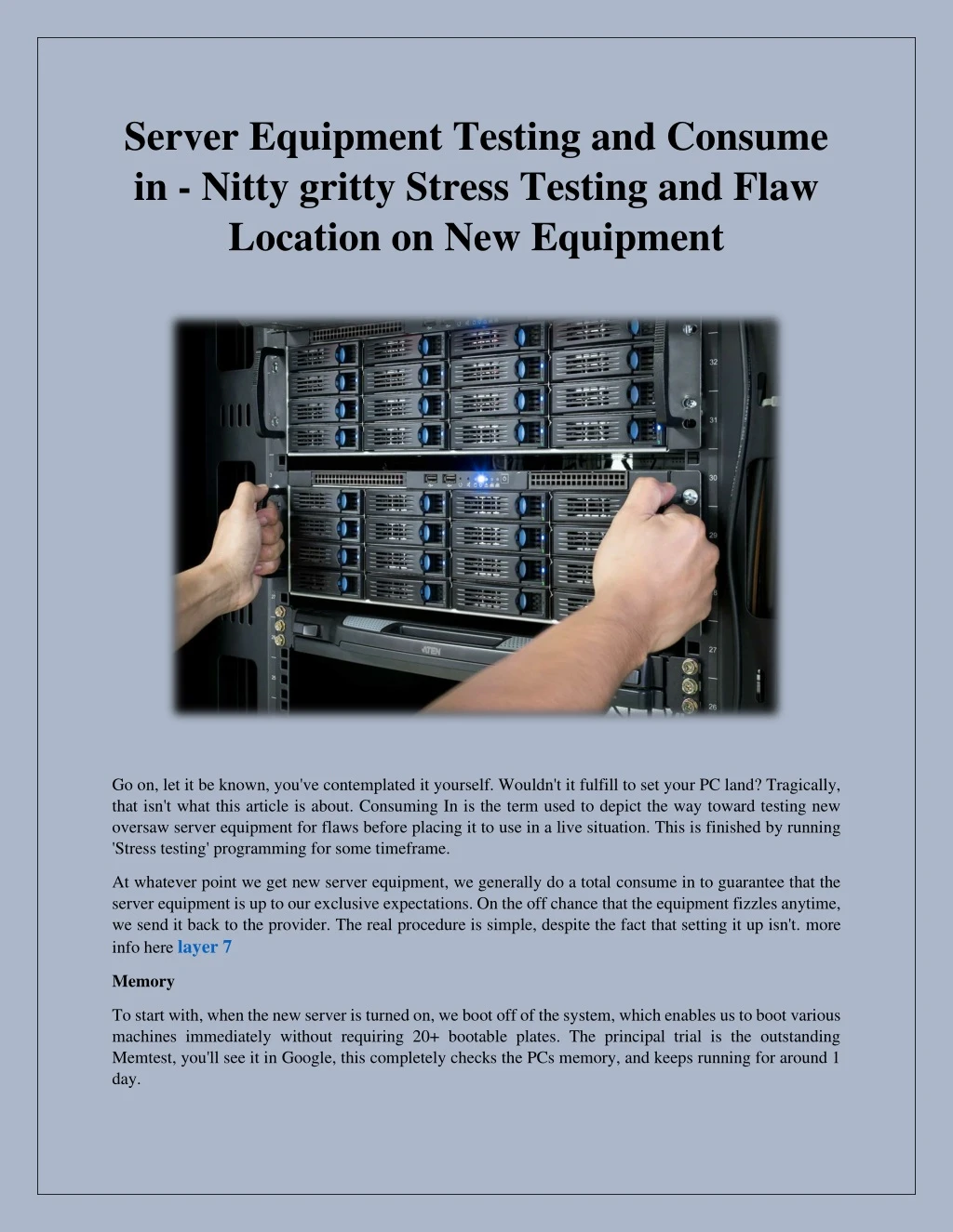 server equipment testing and consume in nitty