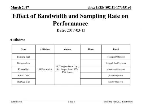 Effect of Bandwidth and Sampling Rate on Performance