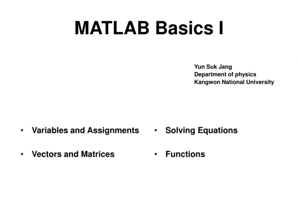 MATLAB Basics I