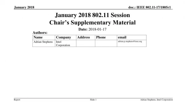 January 2018 802.11 Session Chair’s Supplementary Material