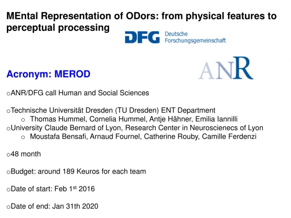MEntal Representation of ODors: from physical features to perceptual processing Acronym: MEROD