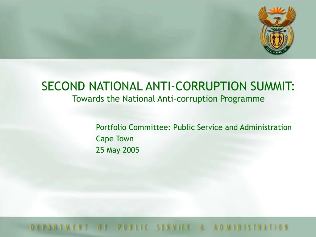 second national anti corruption summit towards the national anti corruption programme