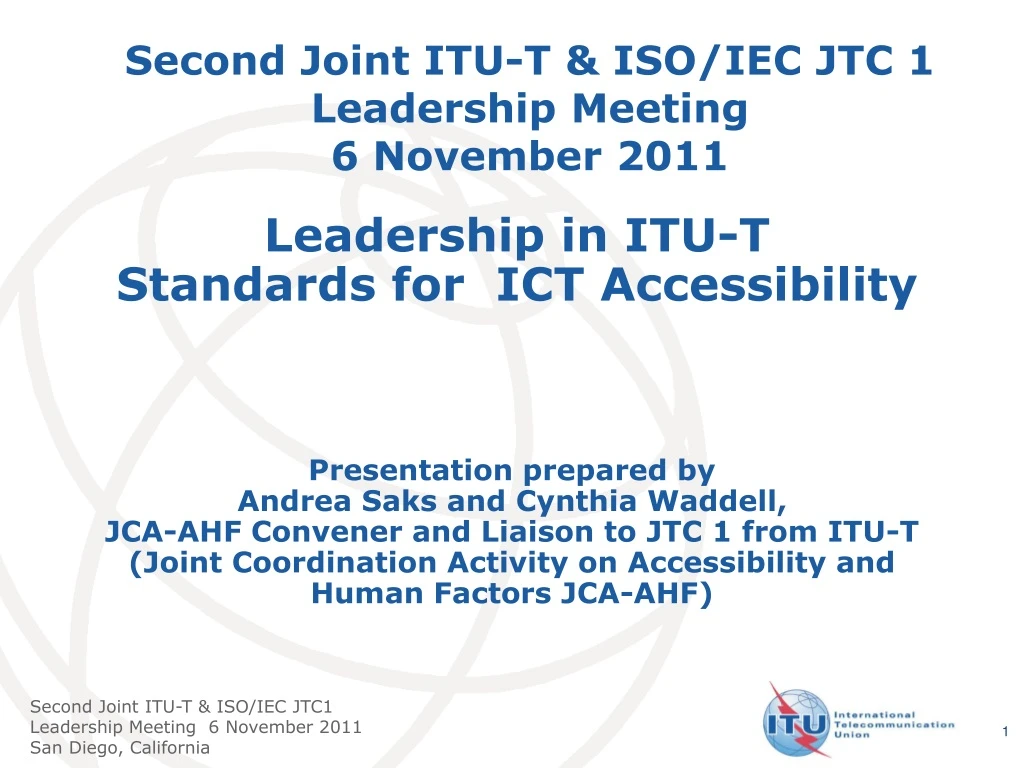 second joint itu t iso iec jtc 1 leadership meeting 6 november 2011