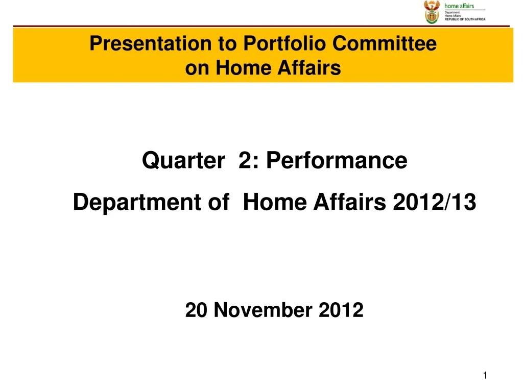 presentation to portfolio committee on home