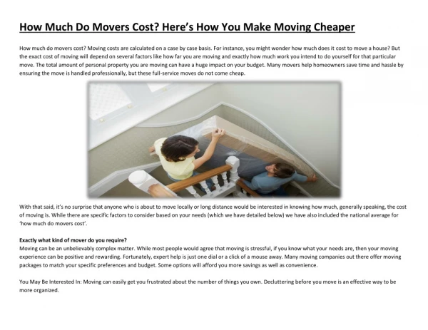How Much Do Movers Cost? Here’s How You Make Moving Cheaper