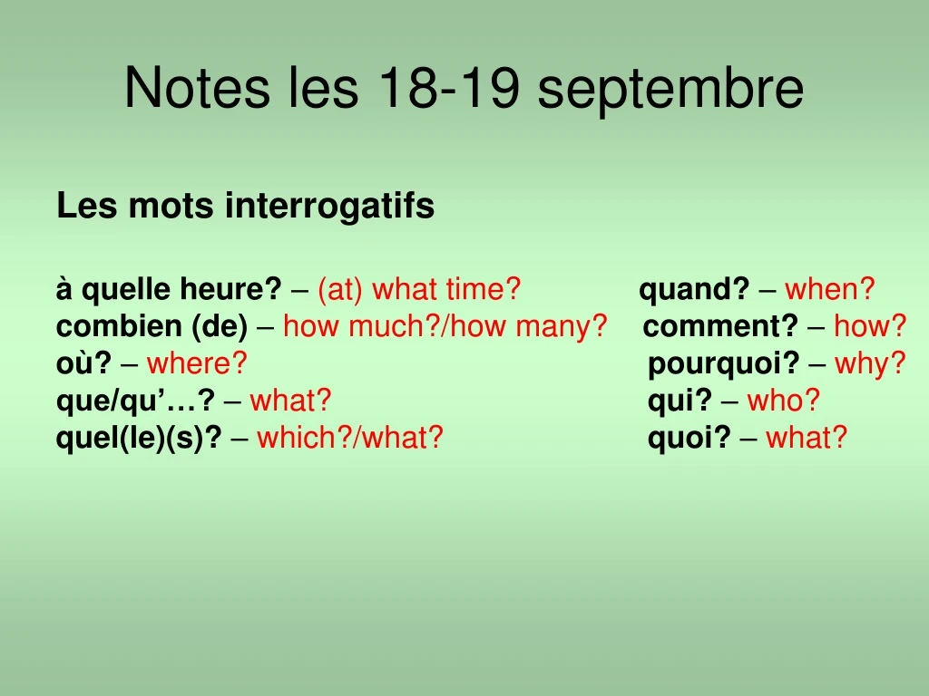 notes les 18 19 septembre