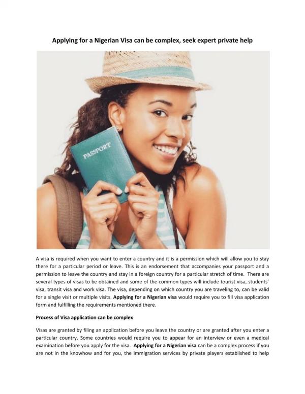 Applying for a Nigerian Visa can be complex, seek expert private help
