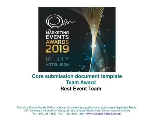 Core submission document template Team Award Best Event Team
