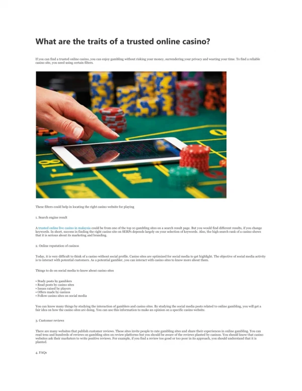 What are the traits of a trusted online casino?