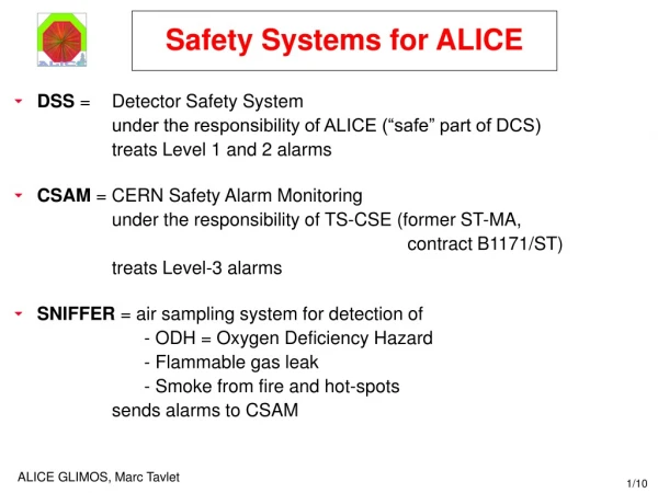 Safety Systems for ALICE