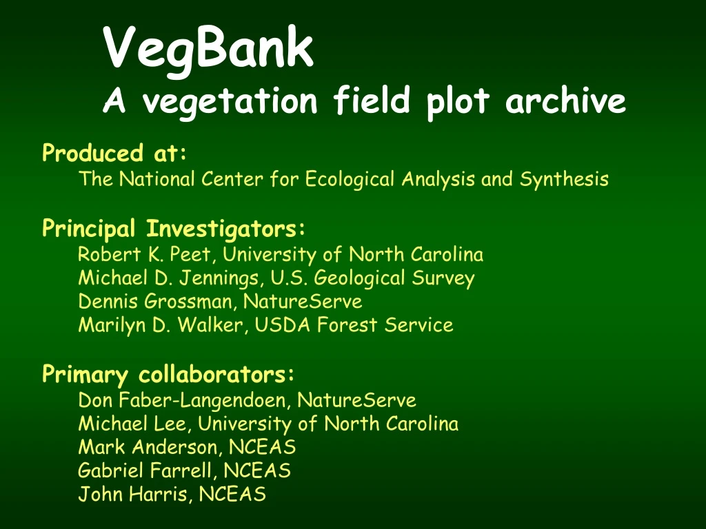 vegbank a vegetation field plot archive