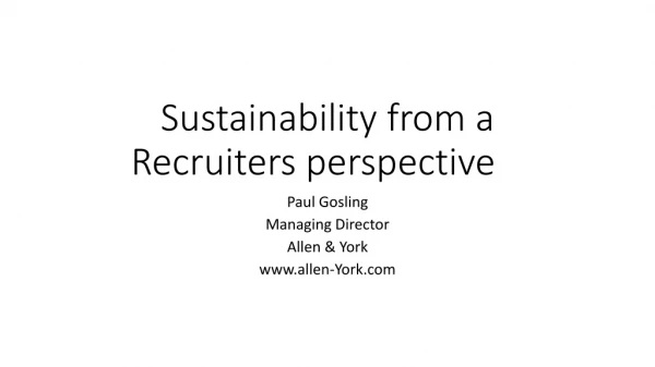 Sustainability from a Recruiters perspective