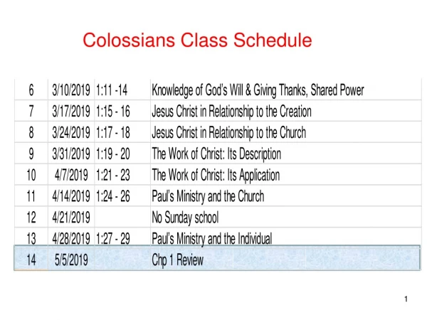 Colossians Class Schedule