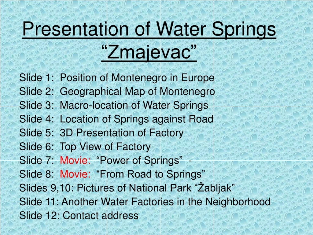 presentation of water springs zmajevac