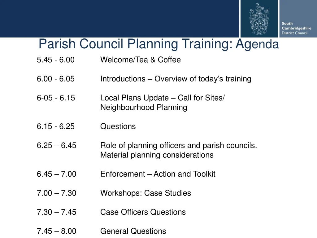 parish council planning training ag enda
