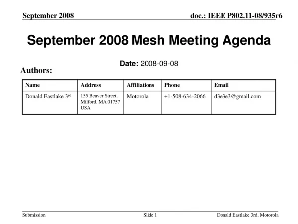 September 2008 Mesh Meeting Agenda