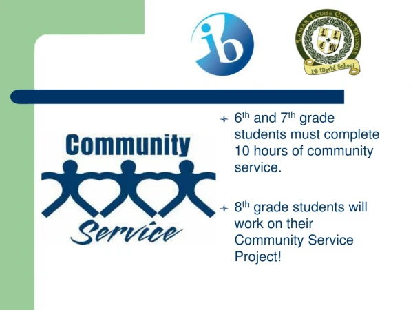 6 th and 7 th grade students must complete 10 hours of community service.