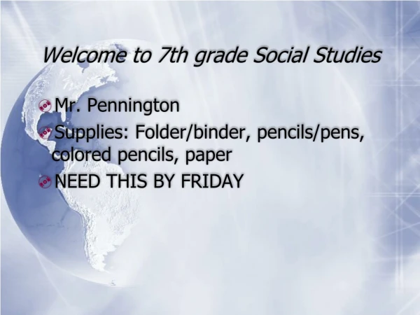 Welcome to 7th grade Social Studies
