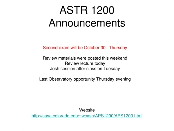 ASTR 1200 Announcements