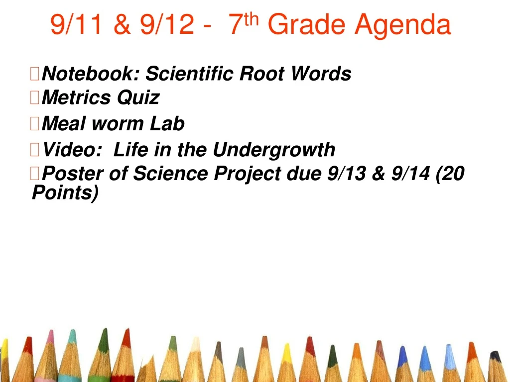 9 11 9 12 7 th grade agenda