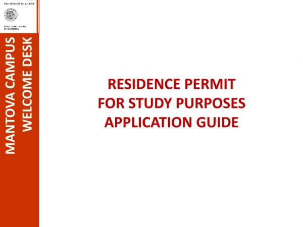 RESIDENCE PERMIT FOR STUDY PURPOSES APPLICATION GUIDE
