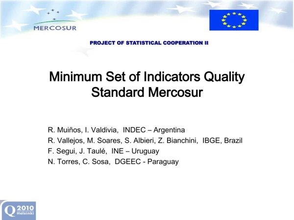Minimum Set of Indicators Quality Standard Mercosur