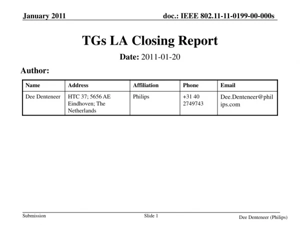 TGs LA Closing Report