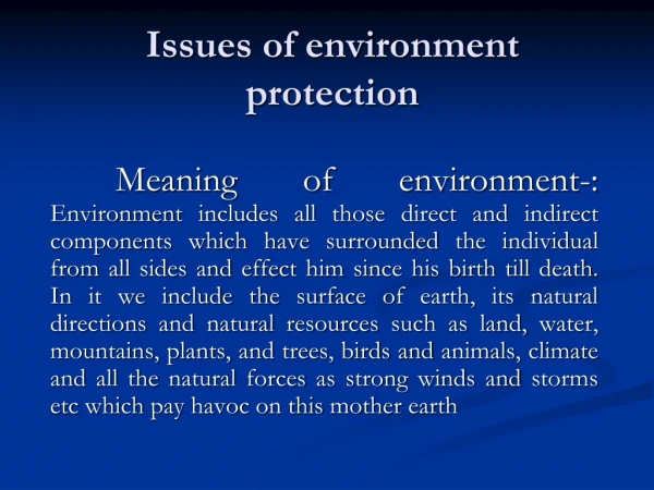 Issues of environment protection